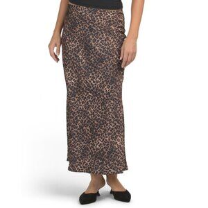 RACHEL ZOE Black/beige Printed Satin Finish Flared Pull On Skirt